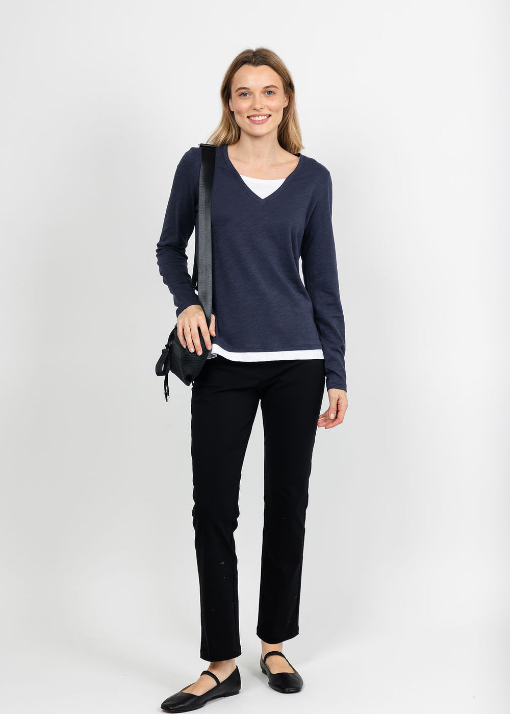 Elliott Lauren Darcy Double Layer Tee in Navy available at Barbara Katz