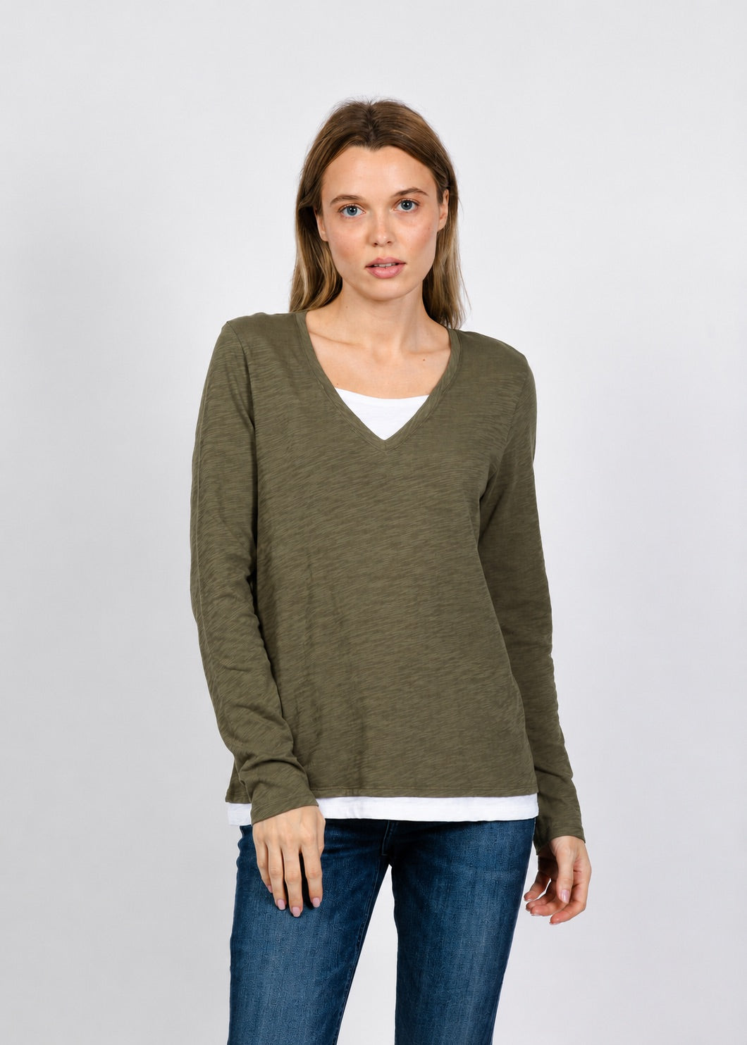 Elliott Lauren Darcy Double Layer Tee in Olive available at Barbara Katz