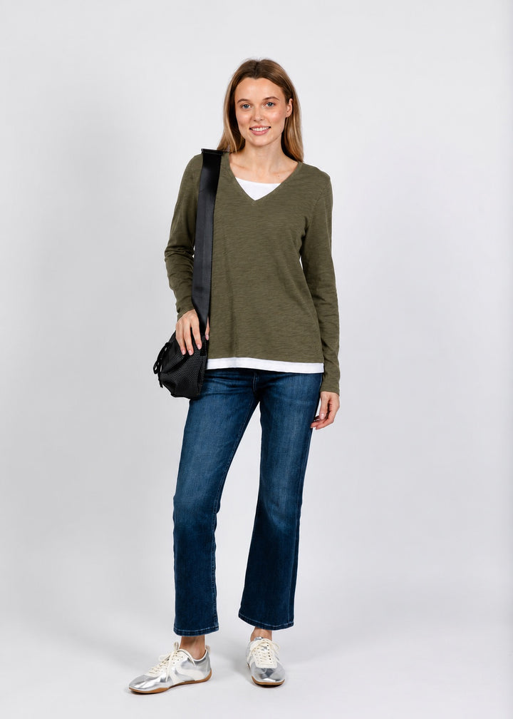 Elliott Lauren Darcy Double Layer Tee in Olive available at Barbara Katz