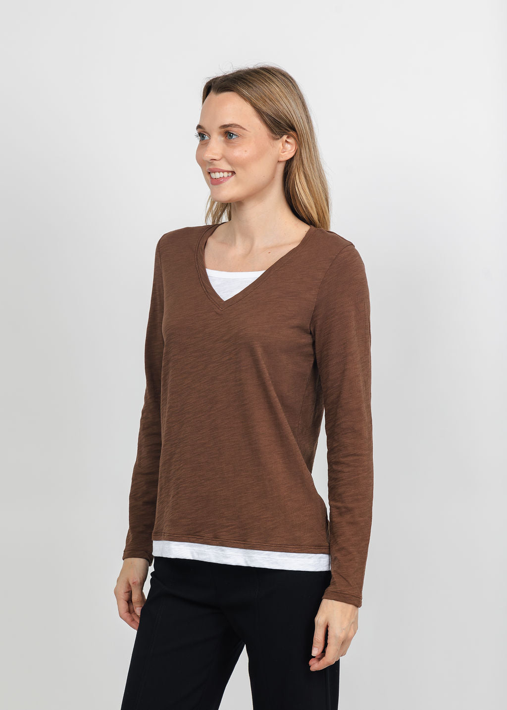 Elliott Lauren Darcy Double Layer Tee in Chocolate available at Barbara Katz