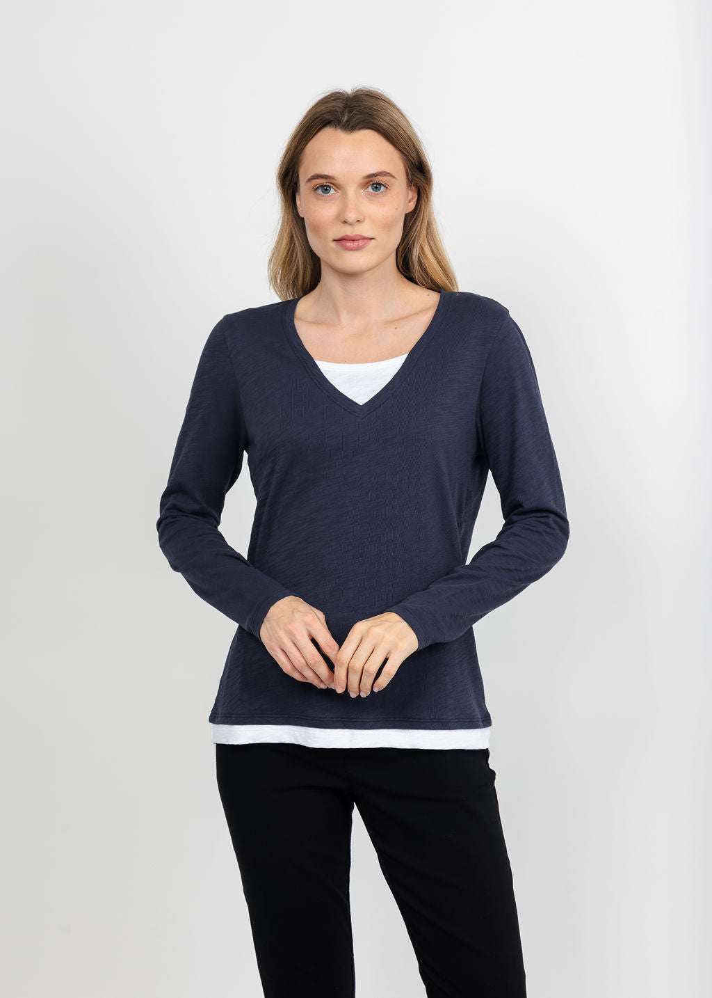 Elliott Lauren Darcy Double Layer Tee in Navy available at Barbara Katz