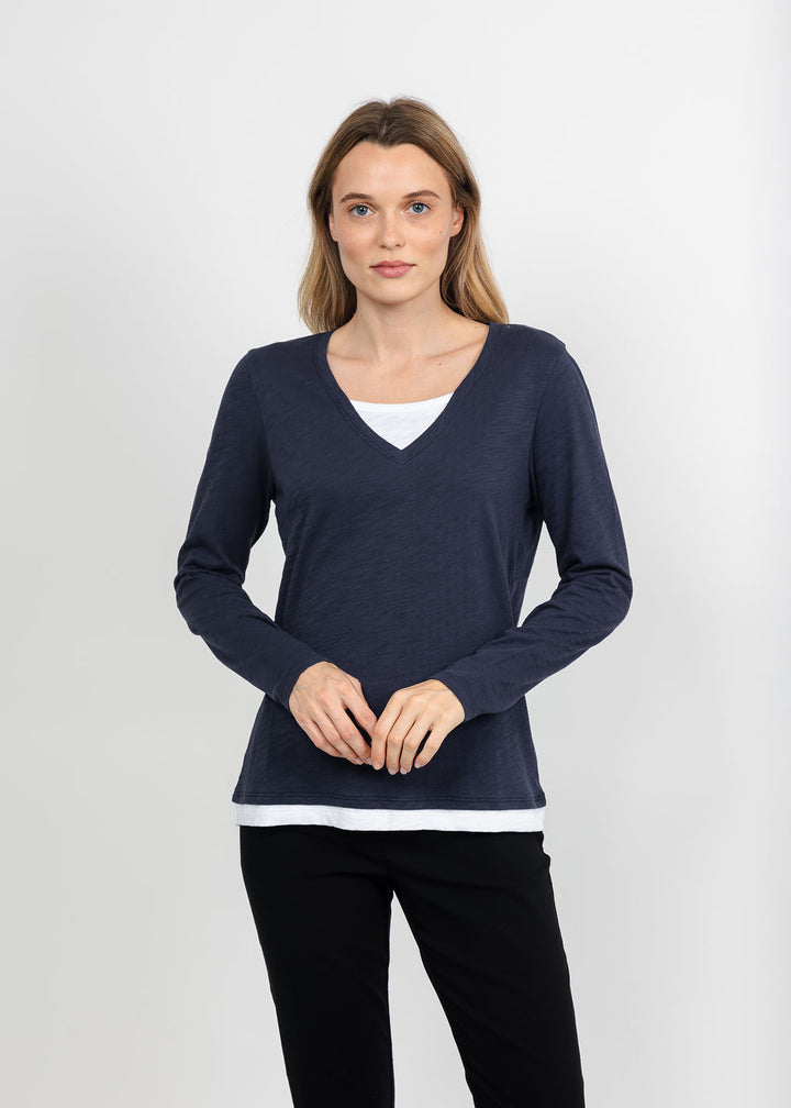 Elliott Lauren Darcy Double Layer Tee in Navy available at Barbara Katz