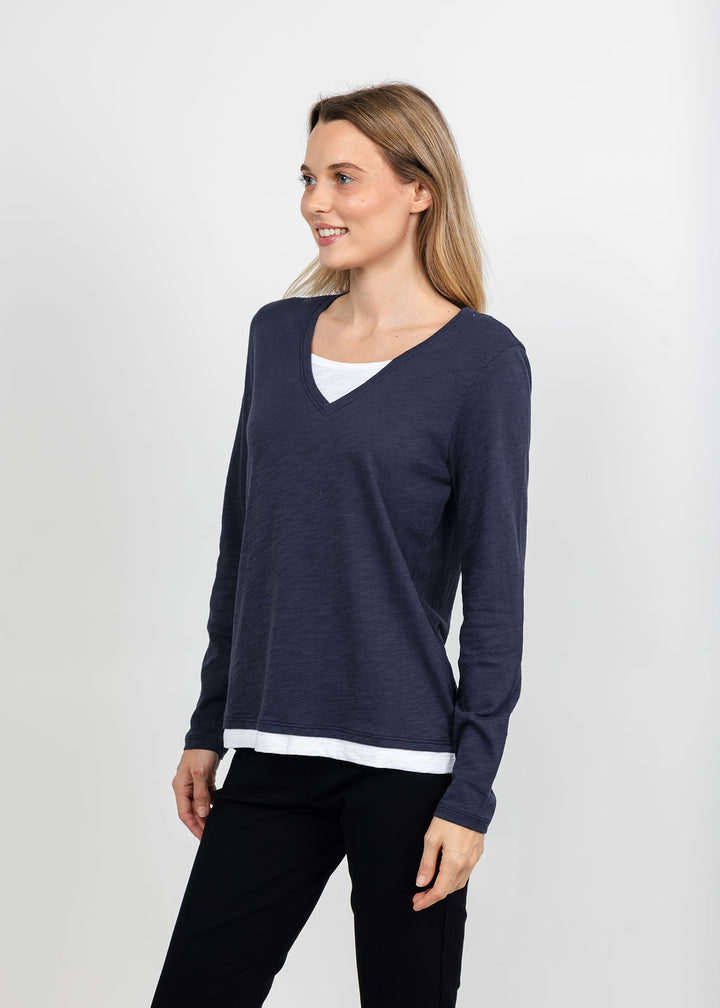 Elliott Lauren Darcy Double Layer Tee in Navy available at Barbara Katz