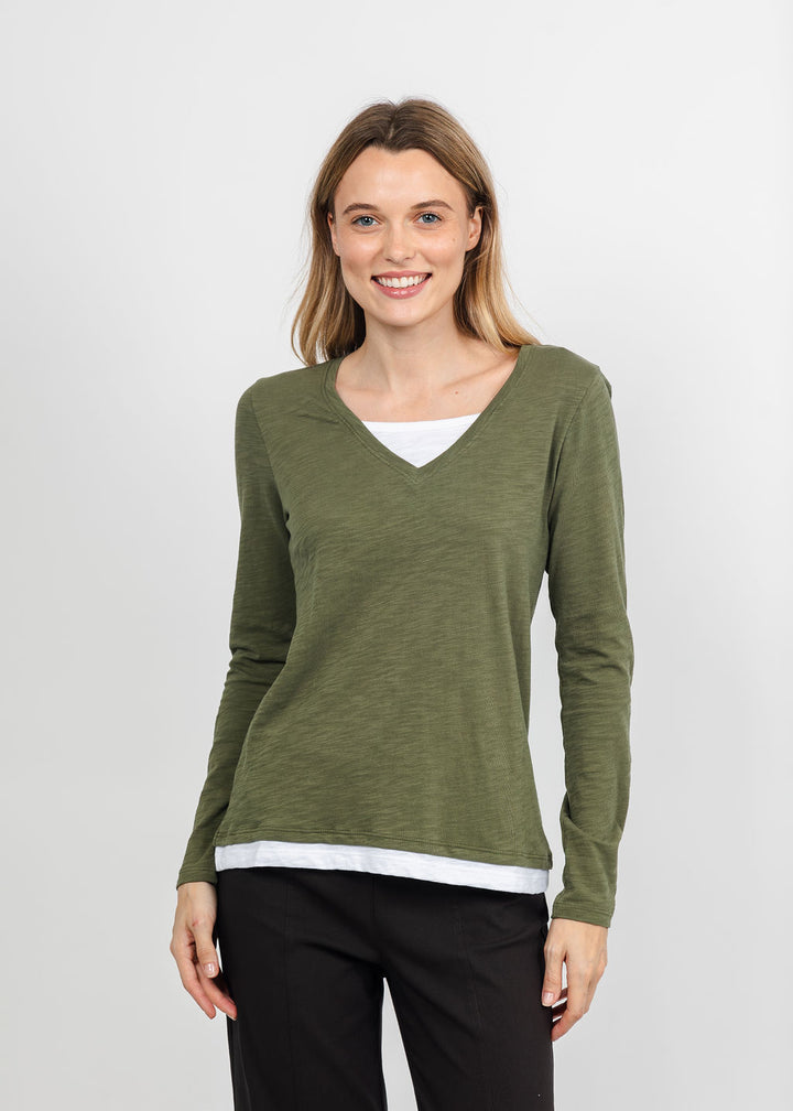 Elliott Lauren Darcy Double Layer Tee in Olive available at Barbara Katz
