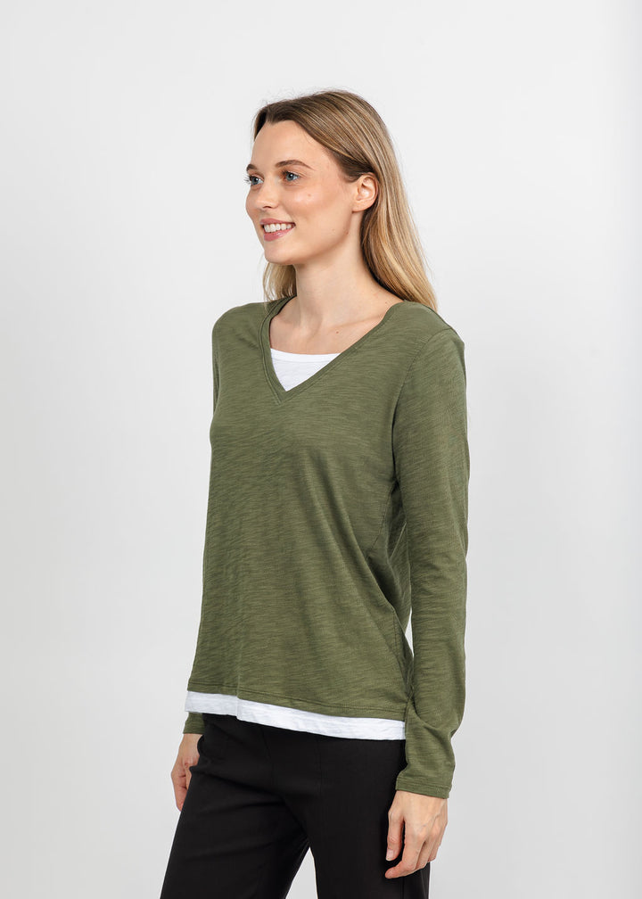 Elliott Lauren Darcy Double Layer Tee in Olive available at Barbara Katz