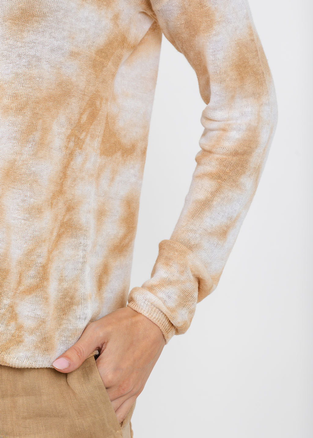 Elliott Lauren Daydreaming Printed V Neck Sweater in Latte available at Barbara Katz