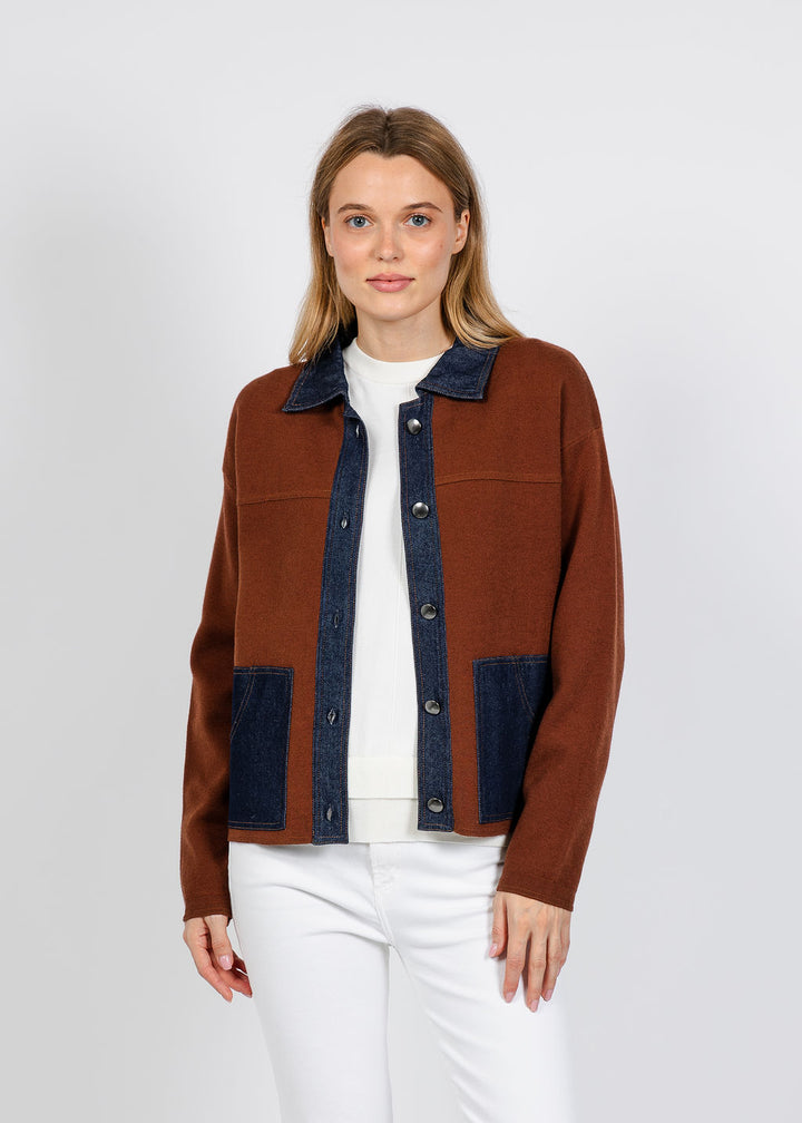 Elliott Lauren Denim Trim Jacket in Chocolate available at Barbara Katz