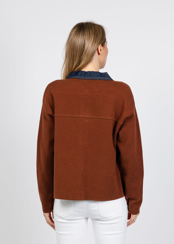 Elliott Lauren Denim Trim Jacket in Chocolate available at Barbara Katz