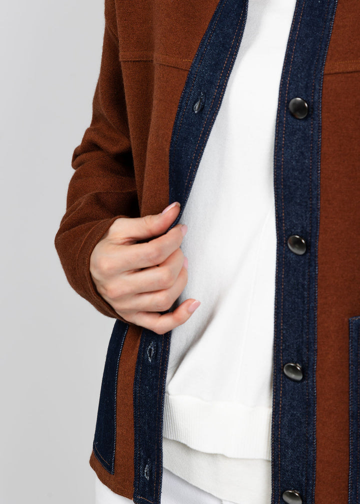 Elliott Lauren Denim Trim Jacket in Chocolate available at Barbara Katz