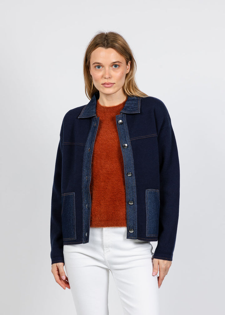 Elliott Lauren Denim Trim Jacket in Navy available at Barbara Katz