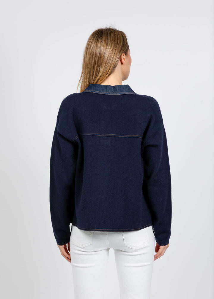 Elliott Lauren Denim Trim Jacket in Navy available at Barbara Katz