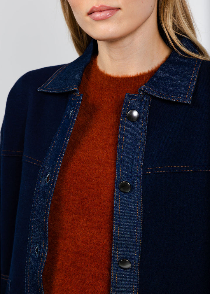 Elliott Lauren Denim Trim Jacket in Navy available at Barbara Katz