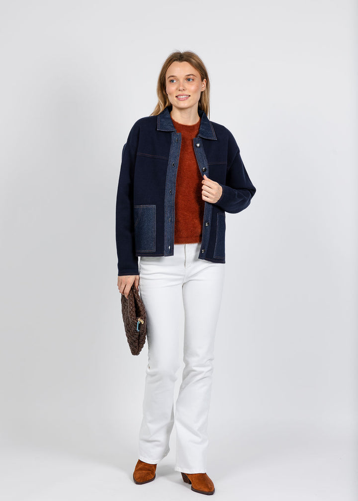 Elliott Lauren Denim Trim Jacket in Navy available at Barbara Katz