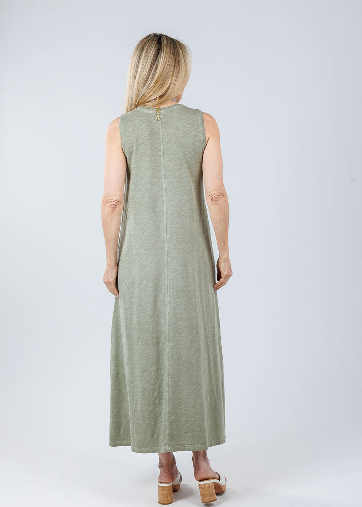 Elliott Lauren Donna Sleeveless Maxi Dress With Pocket in Thyme available at Barbara Katz