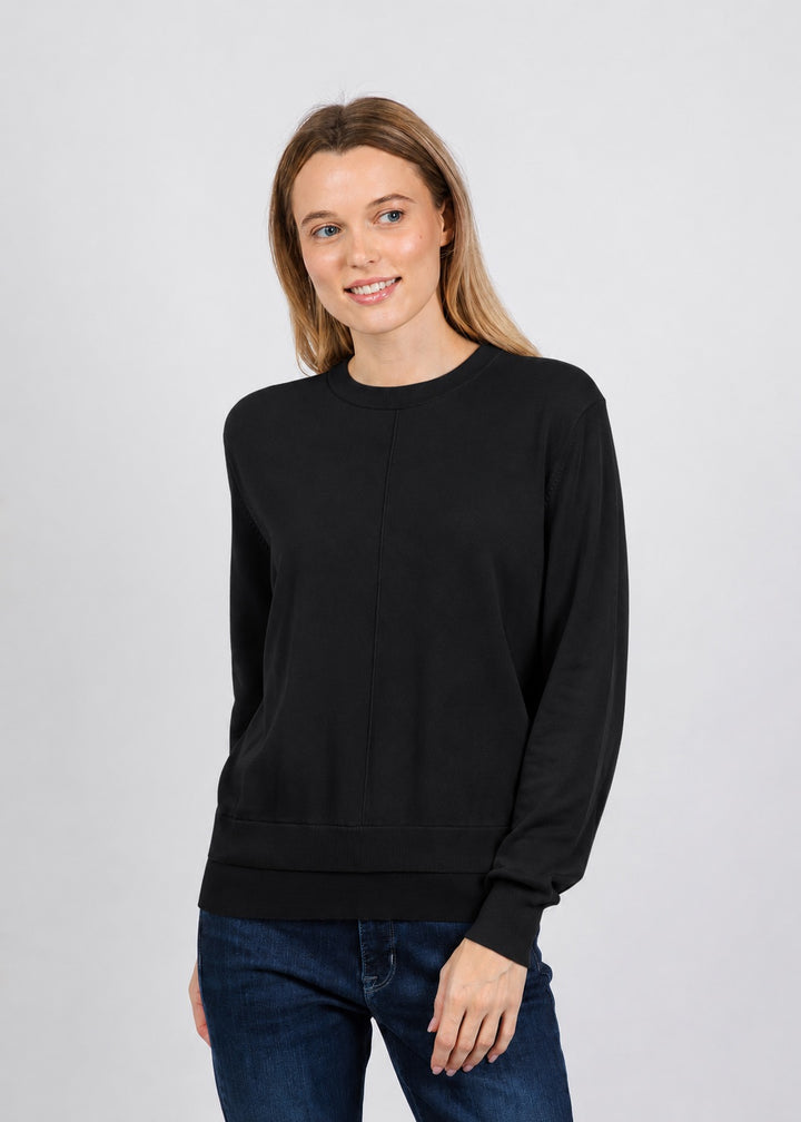 Elliott Lauren Double Hem Modal Knit Sweater in Black available at Barbara Katz