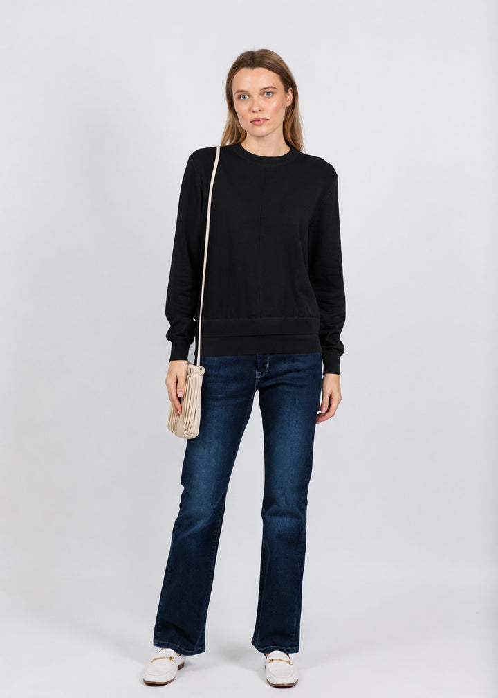 Elliott Lauren Double Hem Modal Knit Sweater in Black available at Barbara Katz