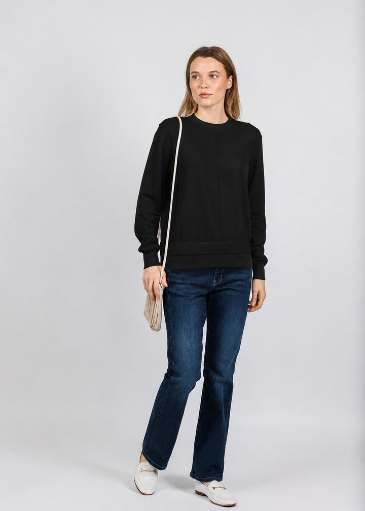 Elliott Lauren Double Hem Modal Knit Sweater in Black available at Barbara Katz