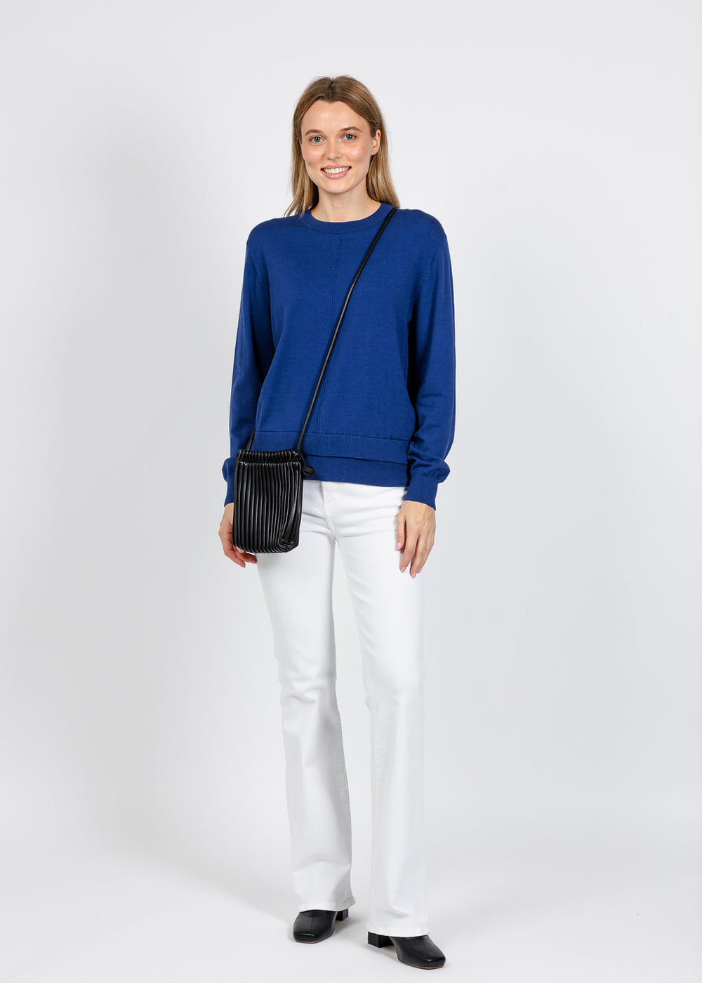 Elliott Lauren Double Hem Modal Knit Sweater in Blueberry available at Barbara Katz