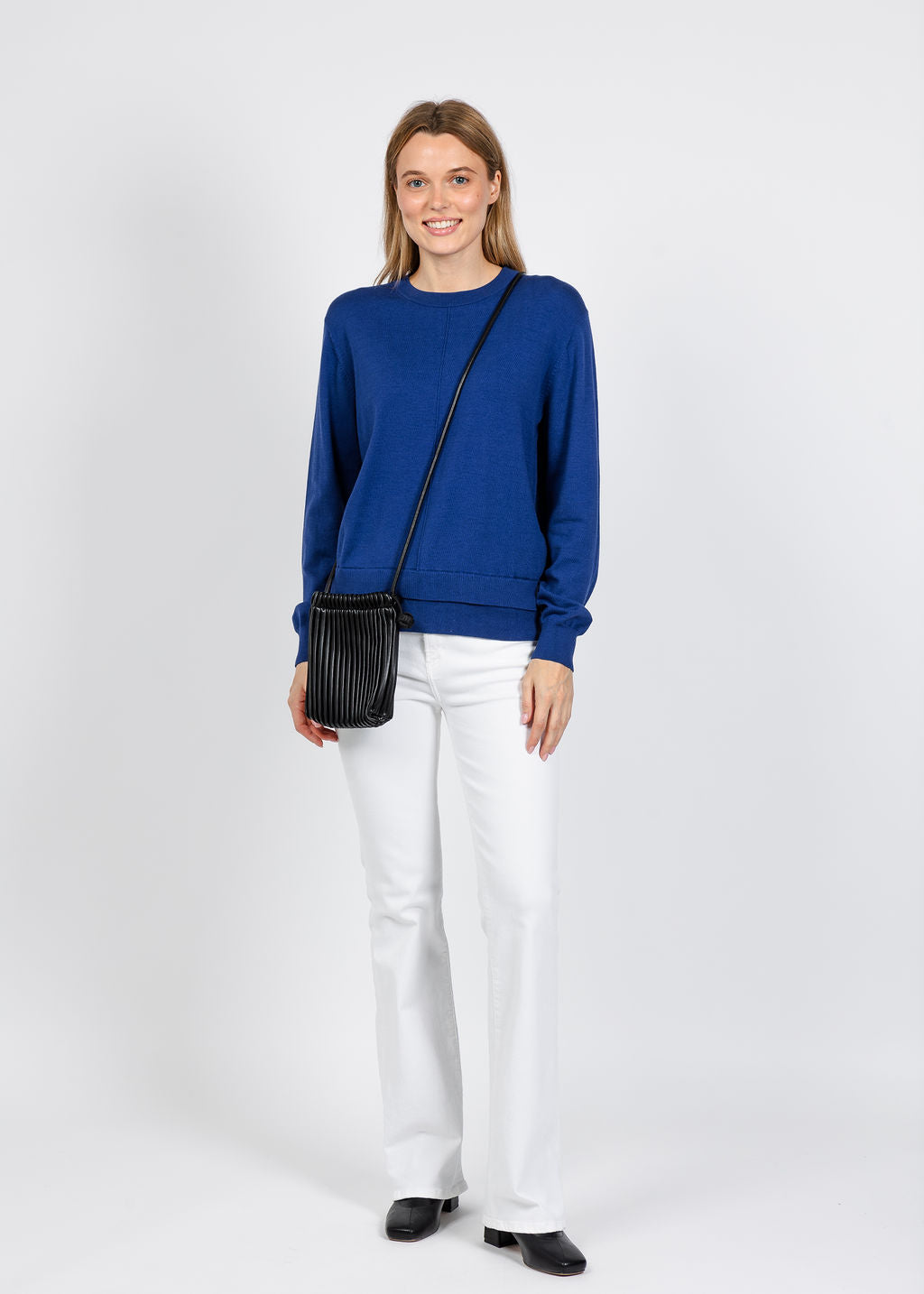 Elliott Lauren Double Hem Modal Knit Sweater in Blueberry available at Barbara Katz