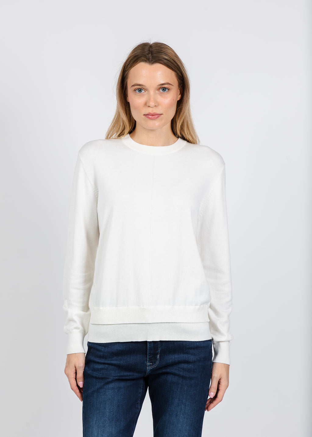 Elliott Lauren Double Hem Modal Knit Sweater in Cream available at Barbara Katz
