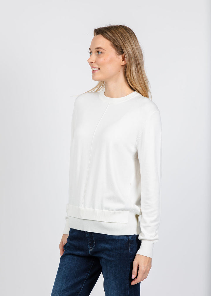 Elliott Lauren Double Hem Modal Knit Sweater in Cream available at Barbara Katz