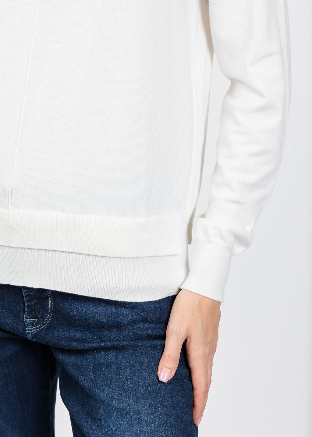 Elliott Lauren Double Hem Modal Knit Sweater in Cream available at Barbara Katz