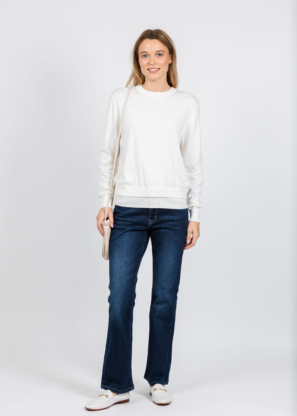 Elliott Lauren Double Hem Modal Knit Sweater in Cream available at Barbara Katz