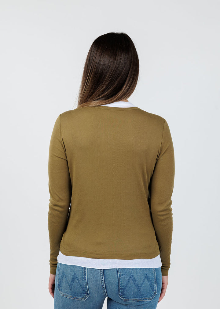 Elliott Lauren Double Talk Layered Tee in Olive available at Barbara Katz