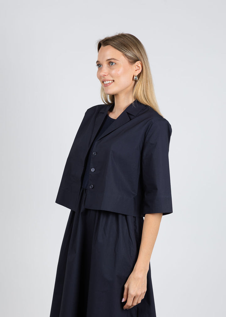 Elliott Lauren Double Up Button Front Crop Jacket in Navy available at Barbara Katz