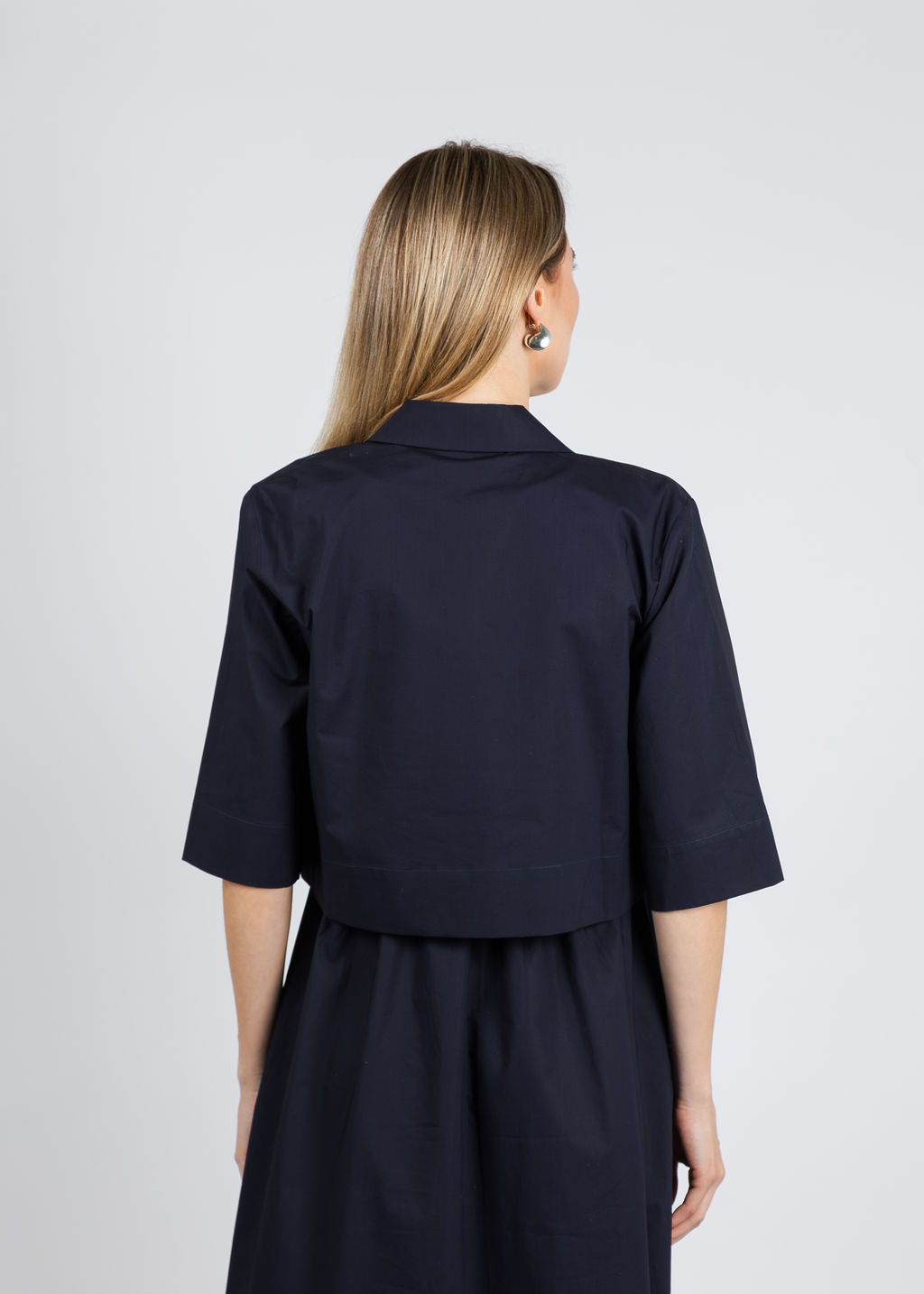 Elliott Lauren Double Up Button Front Crop Jacket in Navy available at Barbara Katz
