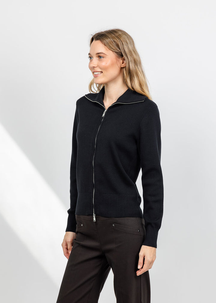 Elliott Lauren Double Zip Modal Knit Sweater in Black available at Barbara Katz