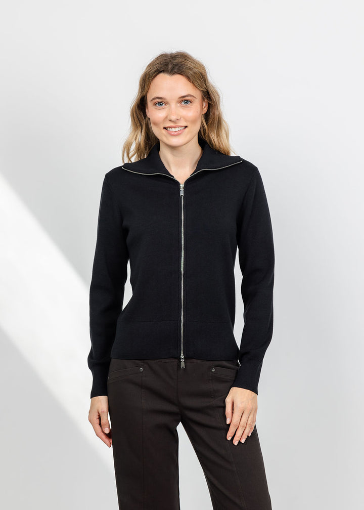 Elliott Lauren Double Zip Modal Knit Sweater in Black available at Barbara Katz