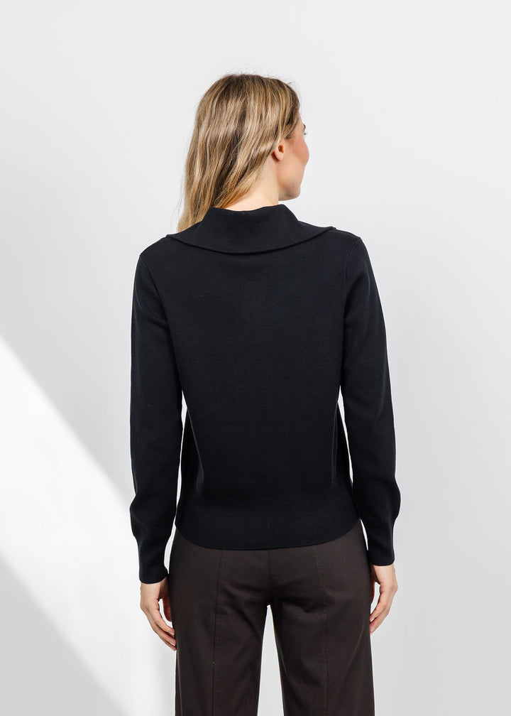 Elliott Lauren Double Zip Modal Knit Sweater in Black available at Barbara Katz