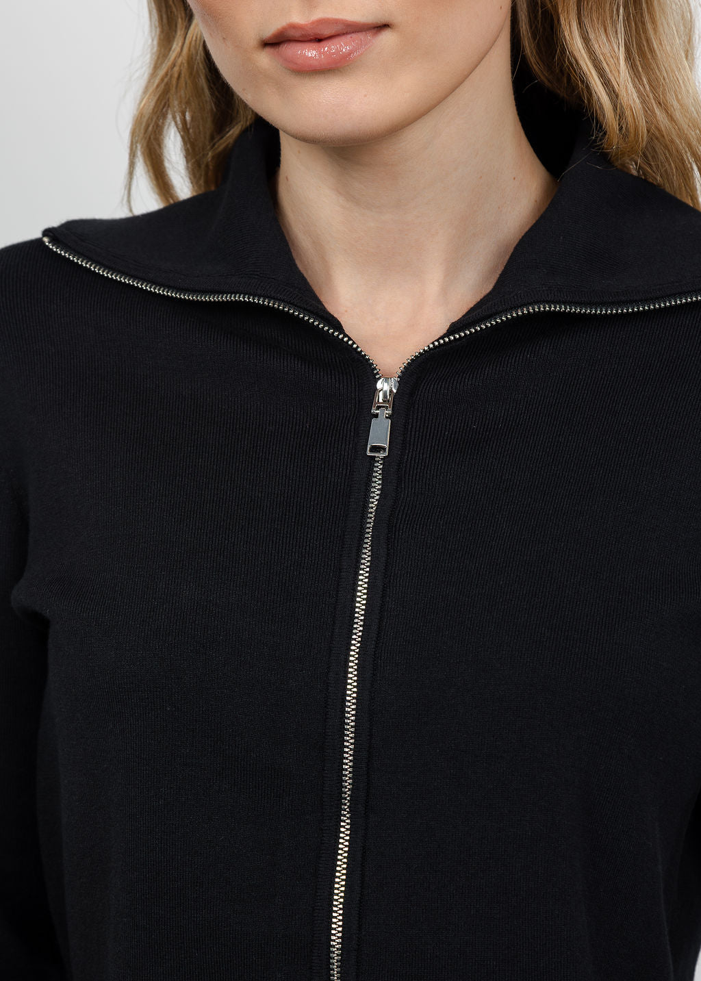 Elliott Lauren Double Zip Modal Knit Sweater in Black available at Barbara Katz