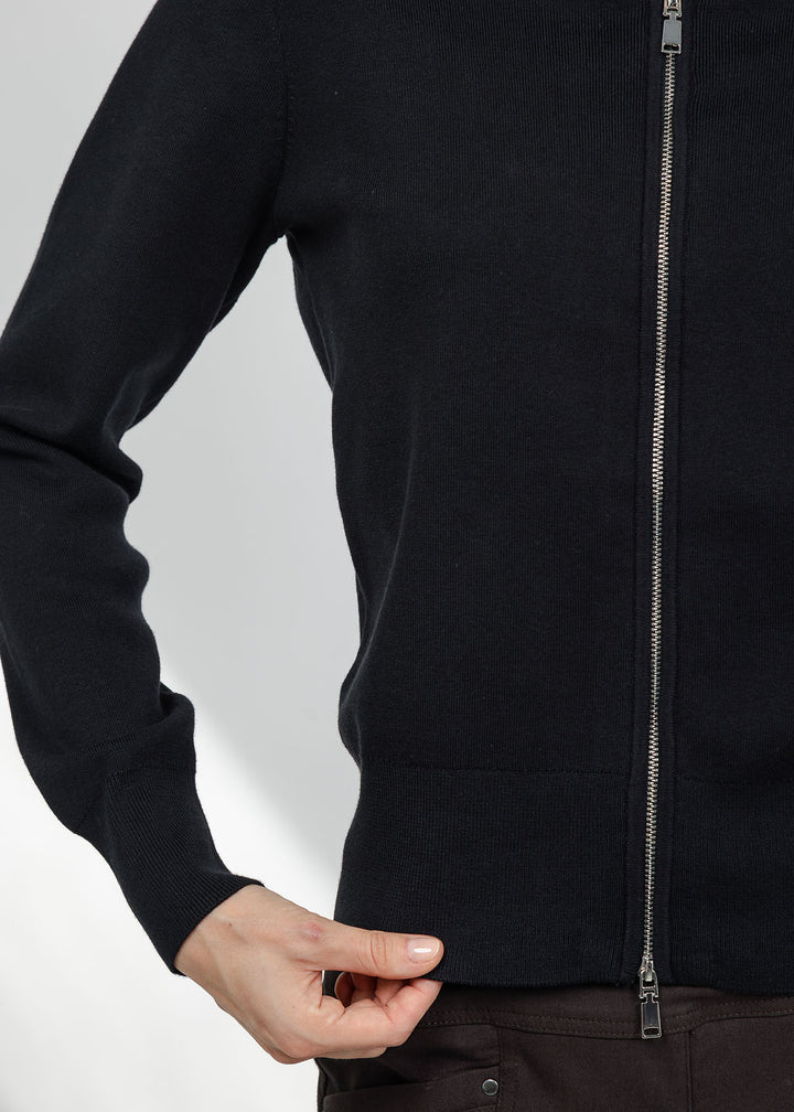Elliott Lauren Double Zip Modal Knit Sweater in Black available at Barbara Katz