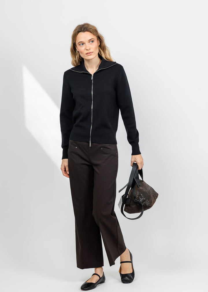 Elliott Lauren Double Zip Modal Knit Sweater in Black available at Barbara Katz