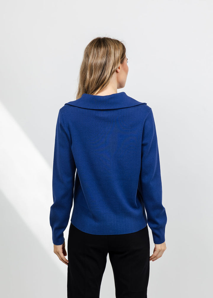 Elliott Lauren Double Zip Modal Knit Sweater in Blueberry available at Barbara Katz