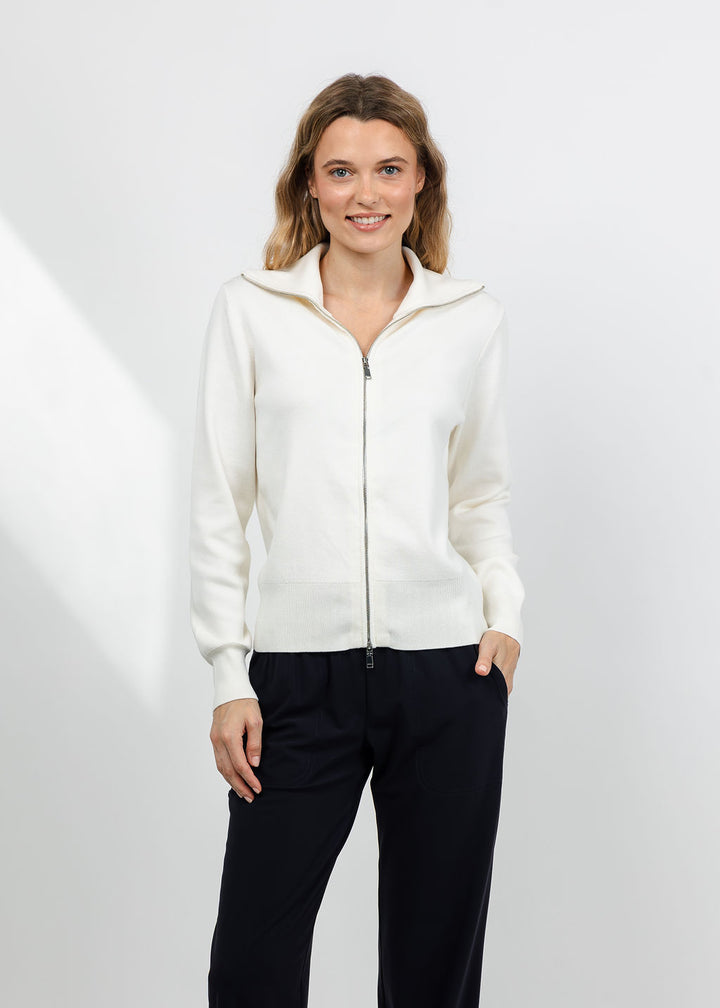 Elliott Lauren Double Zip Modal Knit Sweater in Cream available at Barbara Katz