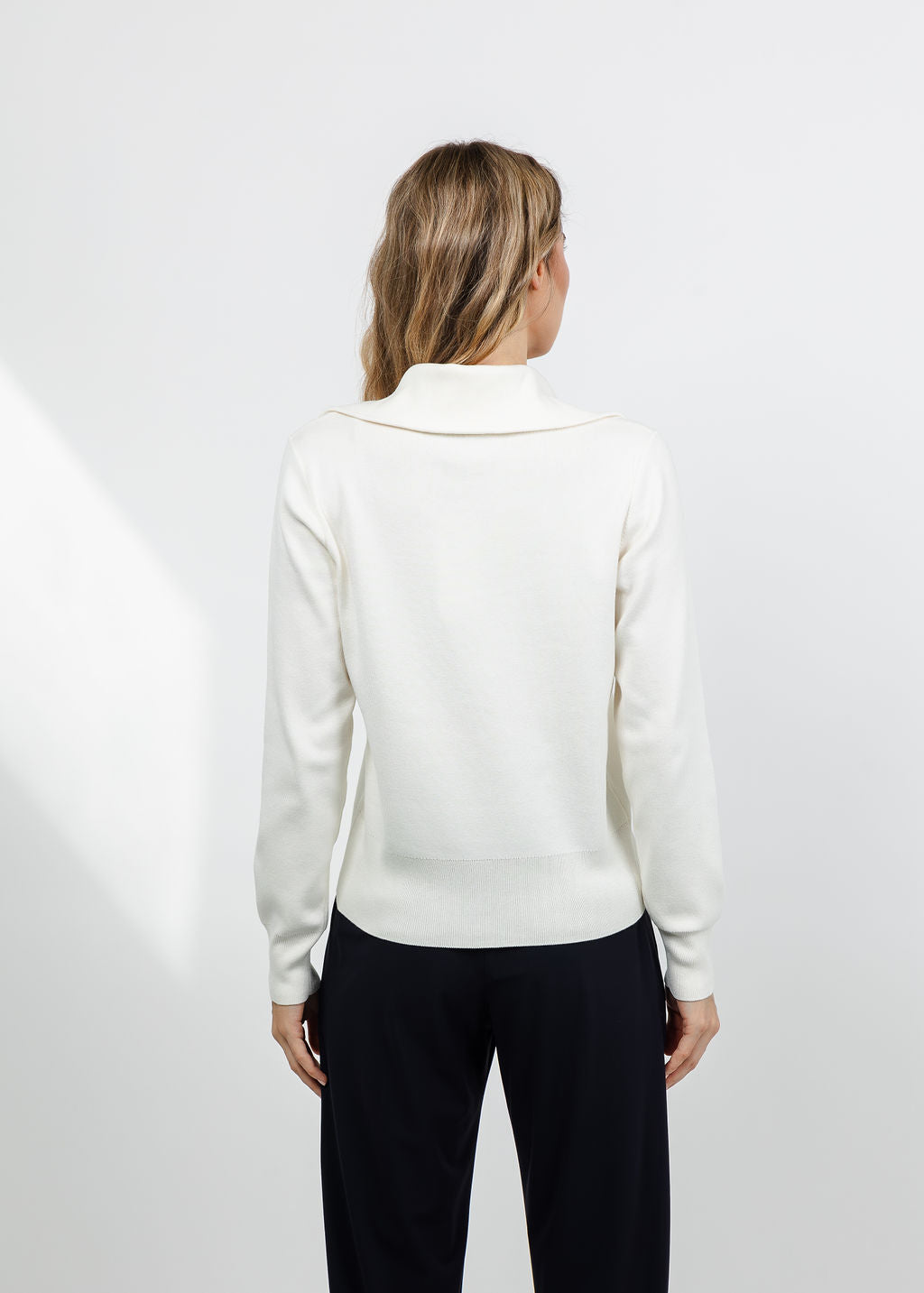 Elliott Lauren Double Zip Modal Knit Sweater in Cream available at Barbara Katz
