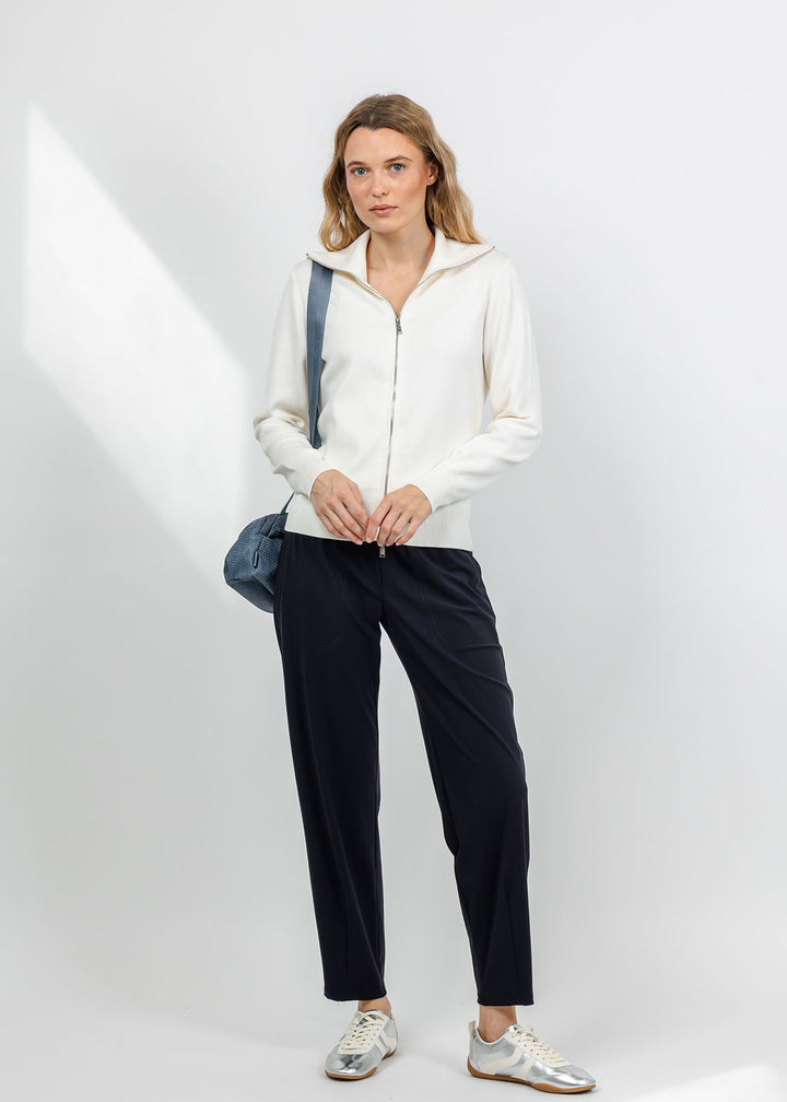 Elliott Lauren Double Zip Modal Knit Sweater in Cream available at Barbara Katz