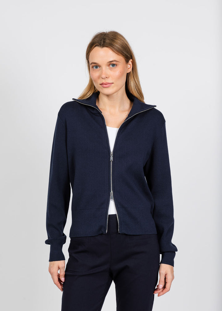 Elliott Lauren Double Zip Modal Knit Sweater in Navy available at Barbara Katz