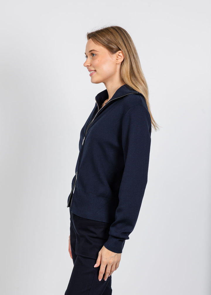 Elliott Lauren Double Zip Modal Knit Sweater in Navy available at Barbara Katz