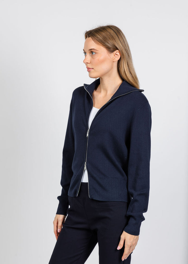 Elliott Lauren Double Zip Modal Knit Sweater in Navy available at Barbara Katz