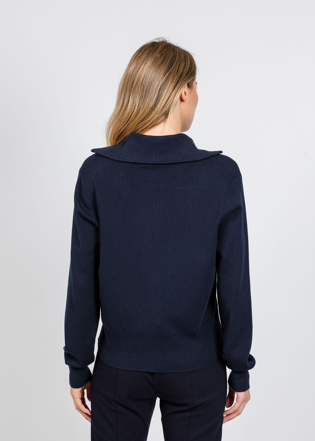 Elliott Lauren Double Zip Modal Knit Sweater in Navy available at Barbara Katz
