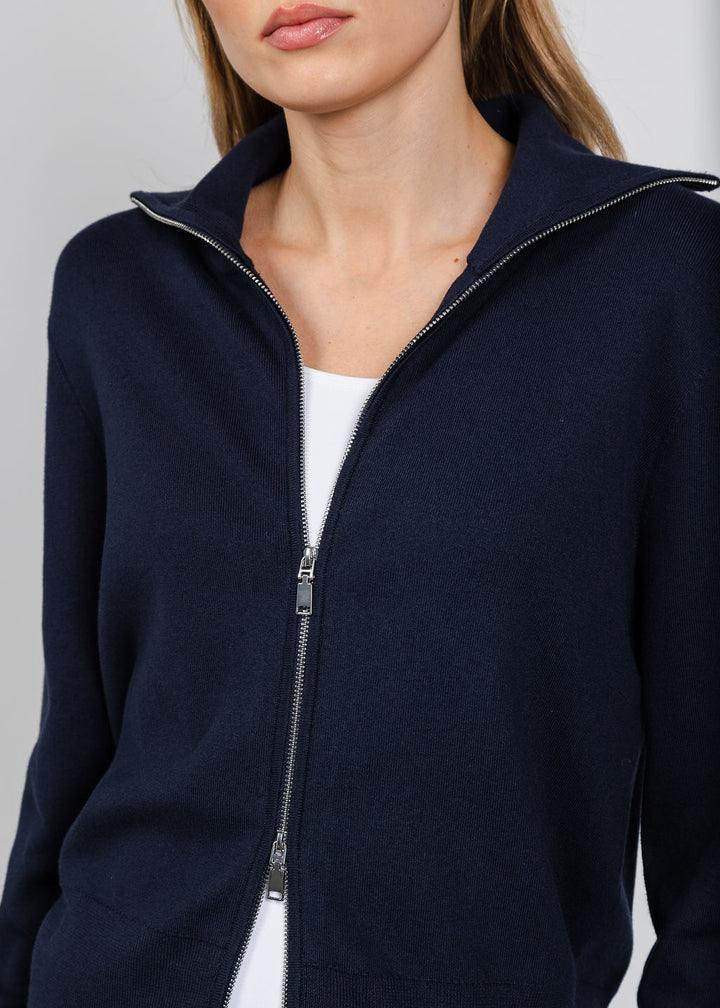 Elliott Lauren Double Zip Modal Knit Sweater in Navy available at Barbara Katz