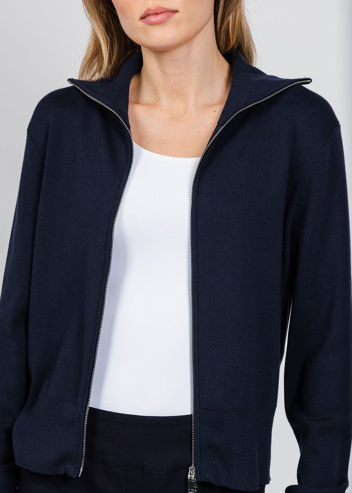 Elliott Lauren Double Zip Modal Knit Sweater in Navy available at Barbara Katz
