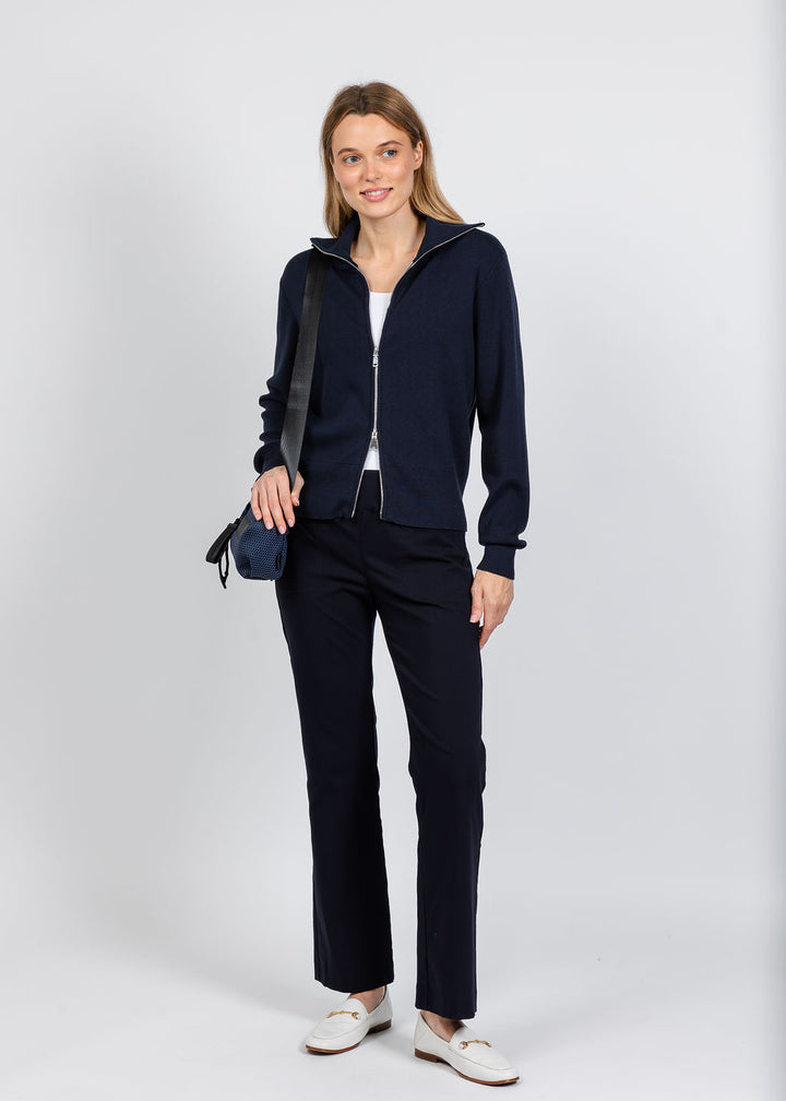 Elliott Lauren Double Zip Modal Knit Sweater in Navy available at Barbara Katz