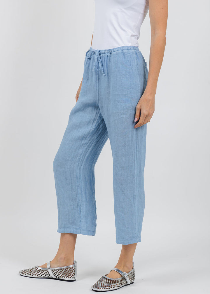 Elliott Lauren Drawstring Pull-On Crop Linen Pants in Amalfi Blue available at Barbara Katz
