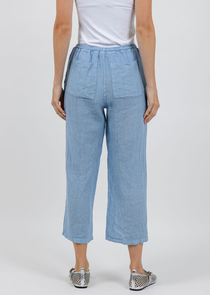 Elliott Lauren Drawstring Pull-On Crop Linen Pants in Amalfi Blue available at Barbara Katz