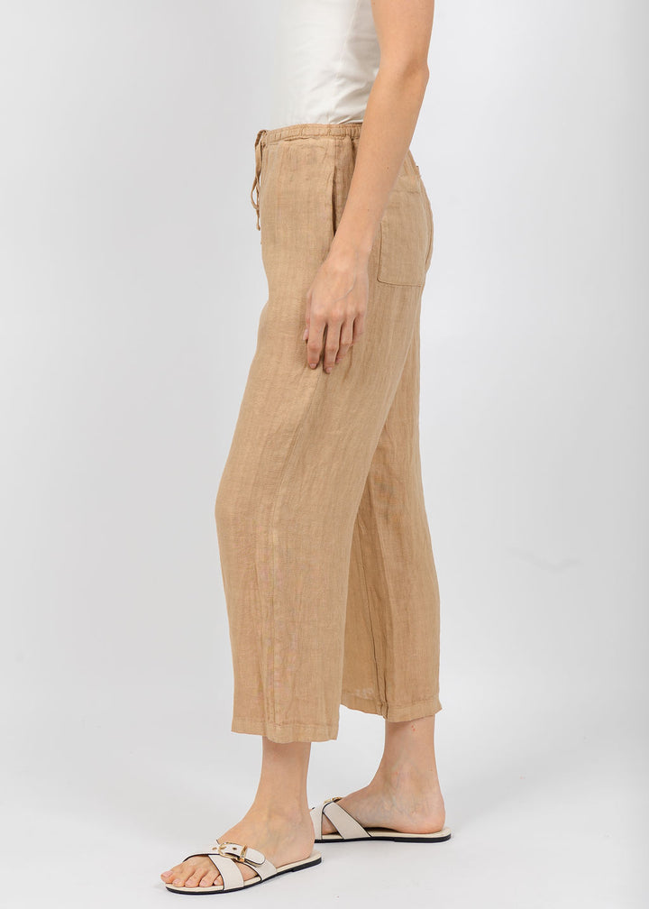 Elliott Lauren Drawstring Pull-On Crop Linen Pants in Macchiato available at Barbara Katz